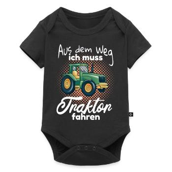 Kinder Traktor fahren Spruch - Baby Premium Kurzarmbody - Schwarz - Vorne