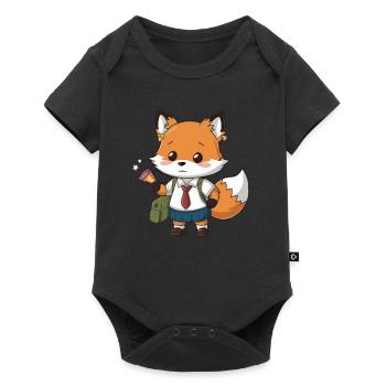 Renard kawaii avec uniforme scolaire traditionnel - Body à manches courtes Premium Bébé - noir - Devant