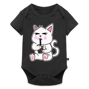 Bubble Tea Drinking White Cat Anime Kawaii - Baby Premium short-sleeve bodysuit - black - Front