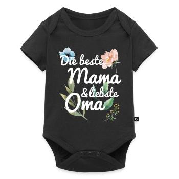 DIe beste Mama und liebste Oma Spruch floral Blume - Baby Premium Kurzarmbody - Schwarz - Vorne