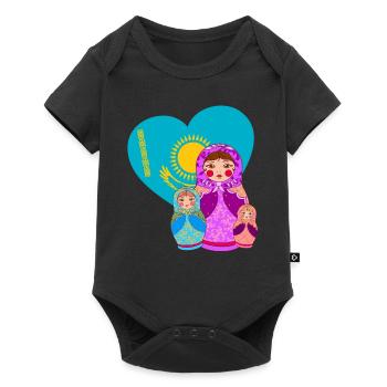 Babuschka Matrjoschka Design mit Kasachstan Flagge - Baby Premium Kurzarmbody - Schwarz - Vorne