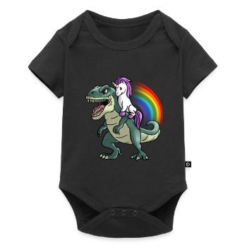 Unicorn rides on T-Rex rainbow gift - Baby Premium short-sleeve bodysuit - black - Front