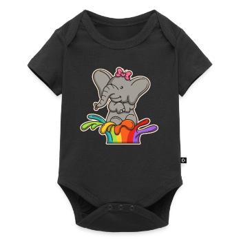 Fille d'éléphant doux sur arc-en-ciel - Body à manches courtes Premium Bébé - noir - Devant