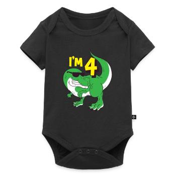 4 ans Dino anniversaire enfant garçon cadeau - Body à manches courtes Premium Bébé - noir - Devant