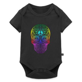 Colorful hippie skull peace - Baby Premium short-sleeve bodysuit - black - Front