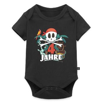 Kinder 4. Geburtstag Shirt Piraten Pirat 4 Jahre - Baby Premium Kurzarmbody - Schwarz - Vorne