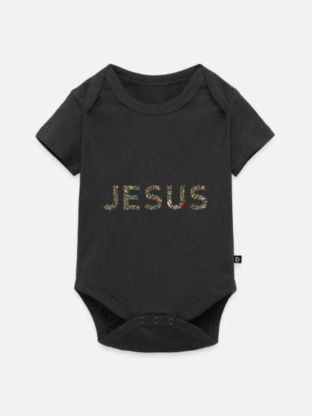 Jesus Bunte Wassertropfen Schrift - Baby Premium Kurzarmbody - Schwarz