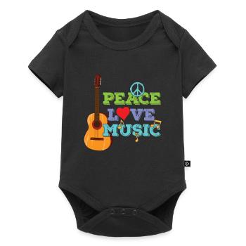 Gitarre "Peace, Love, Music" - Baby Premium Kurzarmbody - Schwarz - Vorne