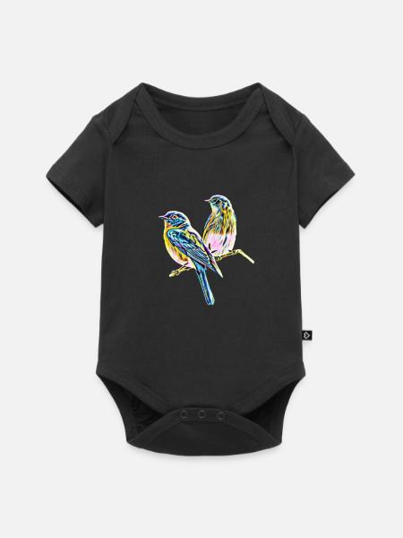 Vögel - Baby Premium Kurzarmbody - Schwarz