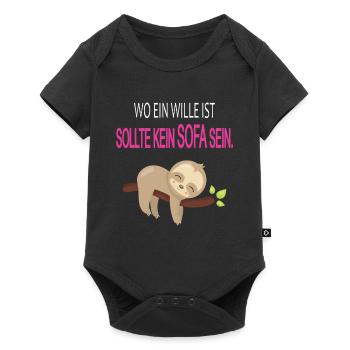 Faultier Wille Sport lustiger Spruch Sofa chillen - Baby Premium Kurzarmbody - Schwarz - Vorne