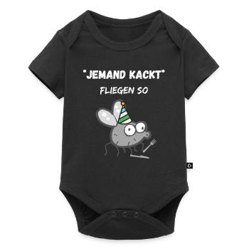 Jemand Kackt - Fliegen so, lustiger Spruch Witz - Baby Premium Kurzarmbody - Schwarz - Vorne