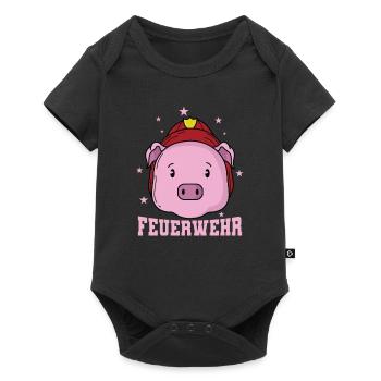 Feuerwehr Schwein mit Feuerwehrhelm - Baby Premium Kurzarmbody - Schwarz - Vorne