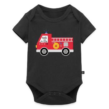 Fire truck with dinosaur T-Rex and stars - Baby Premium short-sleeve bodysuit - black - Front