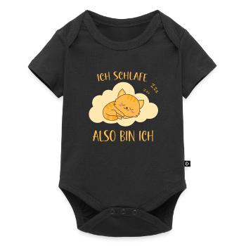 Ich schlafe also bin ich - Katzen Spruch schlafen - Baby Premium Kurzarmbody - Schwarz - Vorne