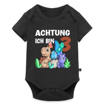 Achtung ich bin 3 Dinosaurier 3.Geburtstag - Baby Premium Kurzarmbody - Schwarz - Vorne