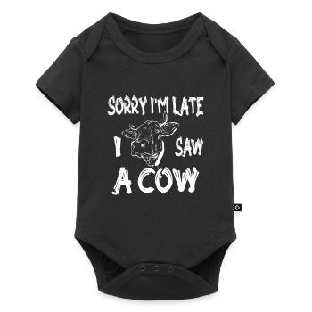 Désolé je suis en retard j’ai vu une vache - Body à manches courtes Premium Bébé - noir - Devant