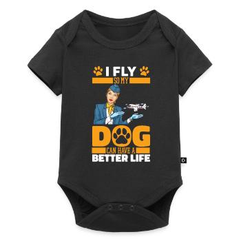Flugbegleiter Stewardess Hund - Baby Premium Kurzarmbody - Schwarz - Vorne