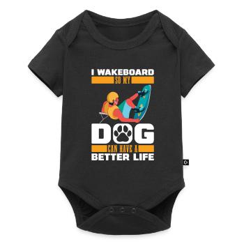Wakeboard Wakeboarder Hund - Baby Premium Kurzarmbody - Schwarz - Vorne