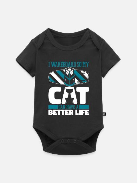 Wakeboard Wakeboarder Katze - Baby Premium Kurzarmbody - Schwarz