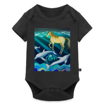 Cheval nageant avec des dauphins peignant - Body à manches courtes Premium Bébé - noir - Devant