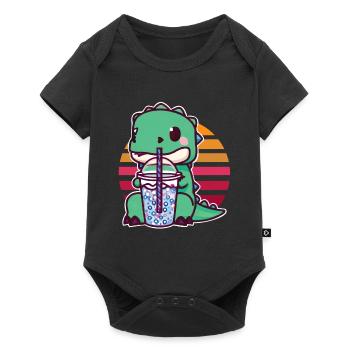 Dinosaurier trinkt Bubble Tea - Baby Premium Kurzarmbody - Schwarz - Vorne