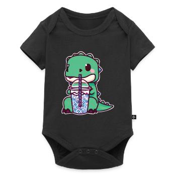 Dinosaurier trinkt Bubble Tea - Baby Premium Kurzarmbody - Schwarz - Vorne