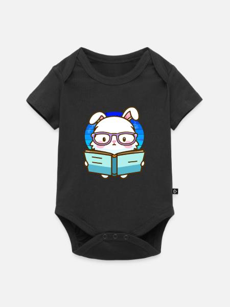 Bücherwurm-Hase - Baby Premium Kurzarmbody - Schwarz