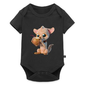 Cute dog drinks from coconut - Baby Premium short-sleeve bodysuit - black - Front