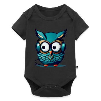 Owl turquoise headphones - Baby Premium short-sleeve bodysuit - black - Front