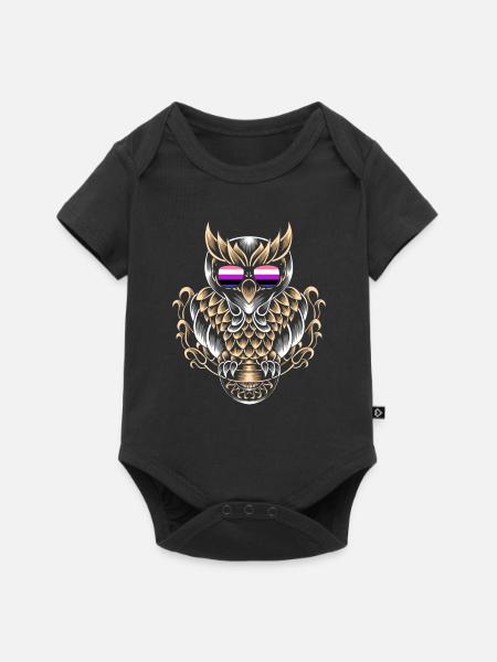 Genderfluide Eule - Baby Premium Kurzarmbody - Schwarz