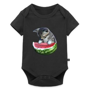 Chat et pastèque - Body à manches courtes Premium Bébé - noir - Devant
