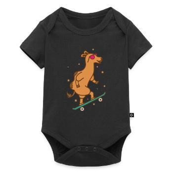 Kamel auf dem Skateboard Dromedar - Baby Premium Kurzarmbody - Schwarz - Vorne