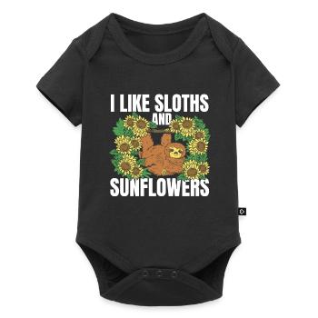 Faultier Blume Faultier Sonnenblume - Baby Premium Kurzarmbody - Schwarz - Vorne
