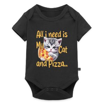 Tout ce dont j’ai besoin, c’est de mon chat et de ma pizza - Body à manches courtes Premium Bébé - noir - Devant