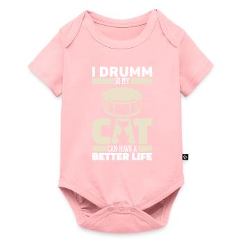 Schlagzeug Drummer Schlagzeuger Katze - Baby Premium Kurzarmbody - Rosa - Vorne