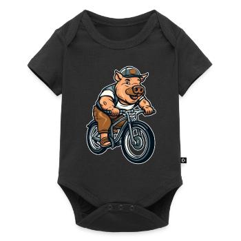 Pig Pig Farmer Bicycle - Baby Premium short-sleeve bodysuit - black - Front