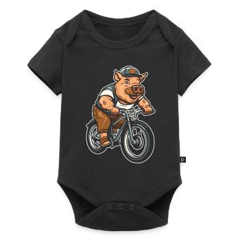 Schwein Schweinebauer Radfahren - Baby Premium Kurzarmbody - Schwarz - Vorne