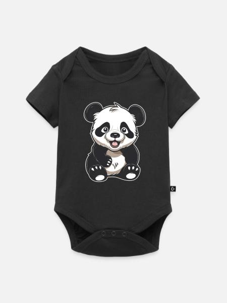 Großer Panda Pandabär Lächelnd - Baby Premium Kurzarmbody - Schwarz