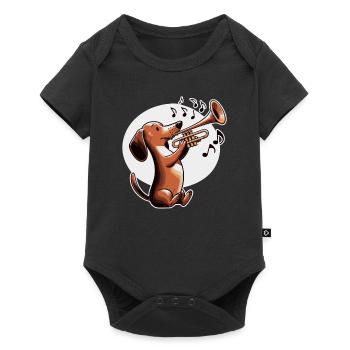 Dachshund playing Trumpet - Baby Premium short-sleeve bodysuit - black - Front