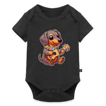 Cute Dachshund playing Guitar - Baby Premium short-sleeve bodysuit - black - Front