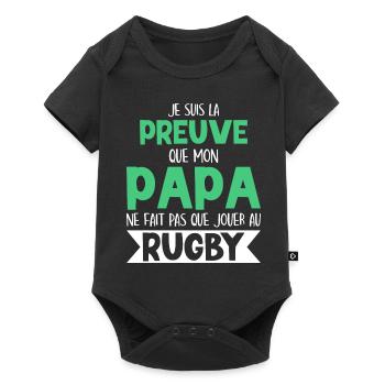 Mon Papa Ne Fait Pas Que Jouer Au Rugby - Body à manches courtes Premium Bébé - noir - Devant