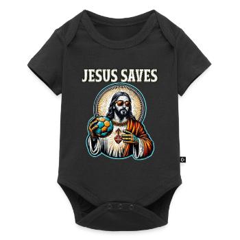 Lustiger Handballspieler Jesus Christian Geschenk - Baby Premium Kurzarmbody - Schwarz - Vorne