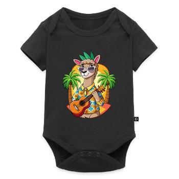 Funny Llama Cartoon Summer Beach Sunglasses Guitar - Baby Premium short-sleeve bodysuit - black - Front