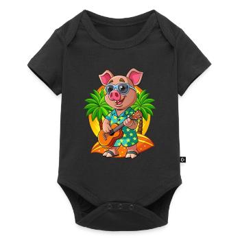 Drôle Pig Dessin Animé Plage D’été Lunettes De Soleil Guitare - Body à manches courtes Premium Bébé - noir - Devant