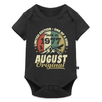 August 1977 Jahrgang 1977 August Geburtstagsgeschenk - Baby Premium Kurzarmbody - Schwarz - Vorne