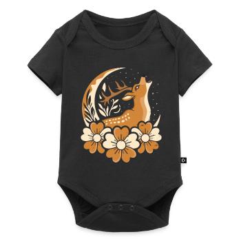 Hirsch Wilde Blumen Floral Moon - Baby Premium Kurzarmbody - Schwarz - Vorne
