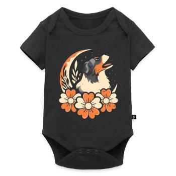 Australian Shepherd Wilde Blumen Floral Moon - Baby Premium Kurzarmbody - Schwarz - Vorne