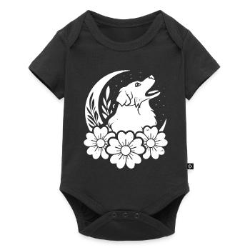 Australian Shepherd Wilde Blumen Floral Moon - Baby Premium Kurzarmbody - Schwarz - Vorne
