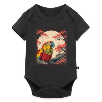 Papagei Japan Cherry Blossom Moon - Baby Premium Kurzarmbody - Schwarz - Vorne
