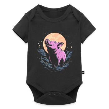Schwein Schweinebauer Moon Howling - Baby Premium Kurzarmbody - Schwarz - Vorne